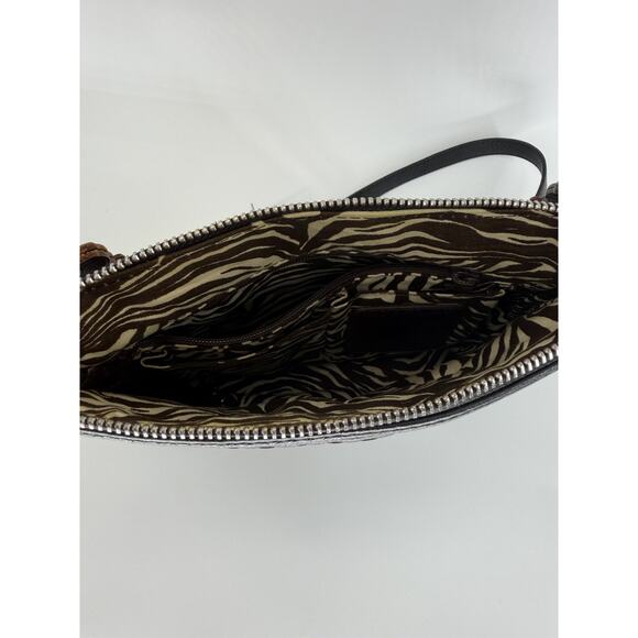 Brighton Koda Black Brown Leather Crossbody Bag Messenger Handbag Silver Tassel - Picture 11 of 13